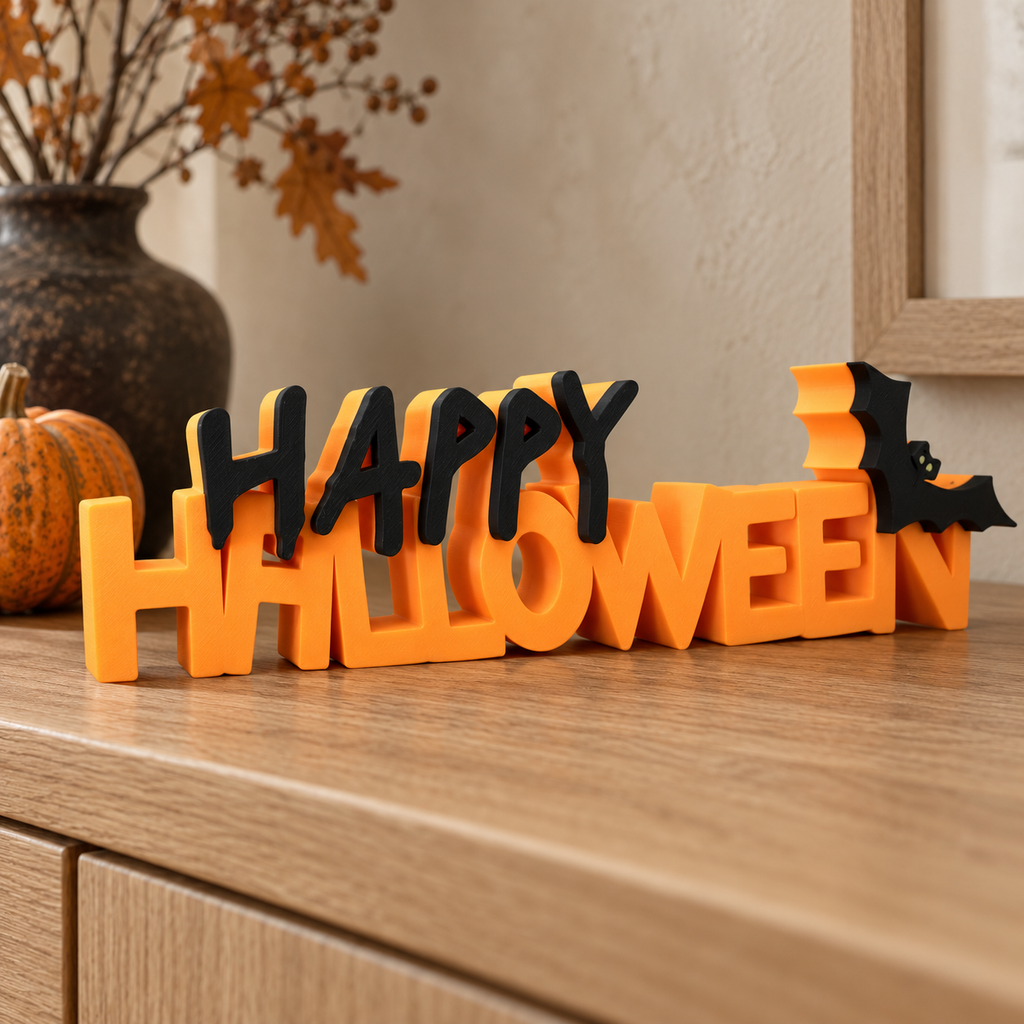 Happy Halloween woordbeeld met vleermuis